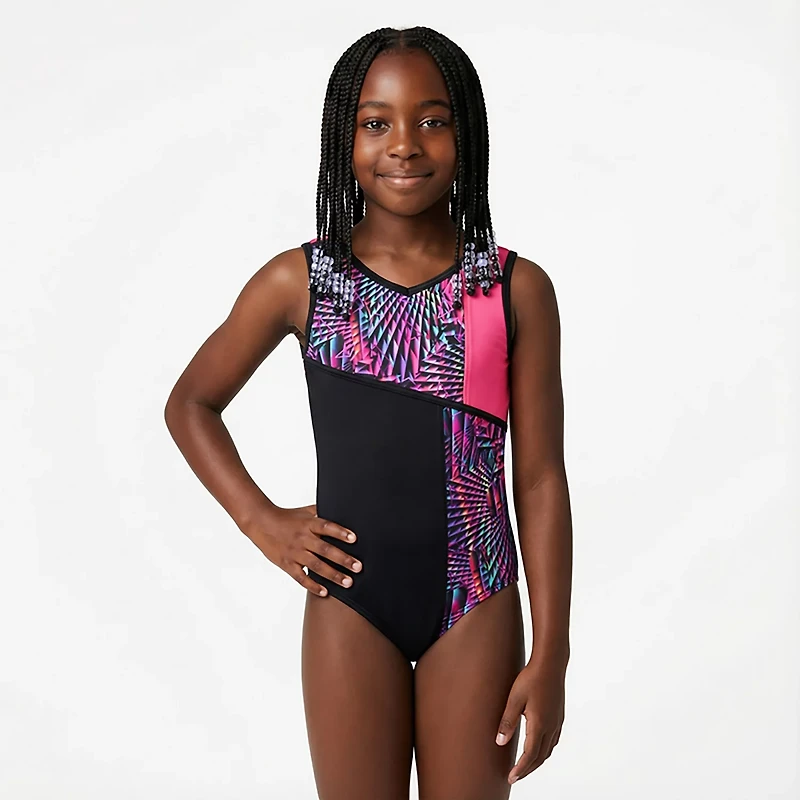Rainbeau Moves Girls' Offset Block Leotard