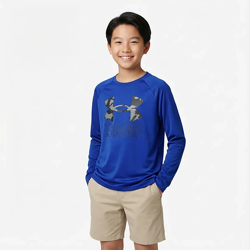 Under Armour Boys' Tech Hybrid Print Fill Long Sleeve T-shirt
