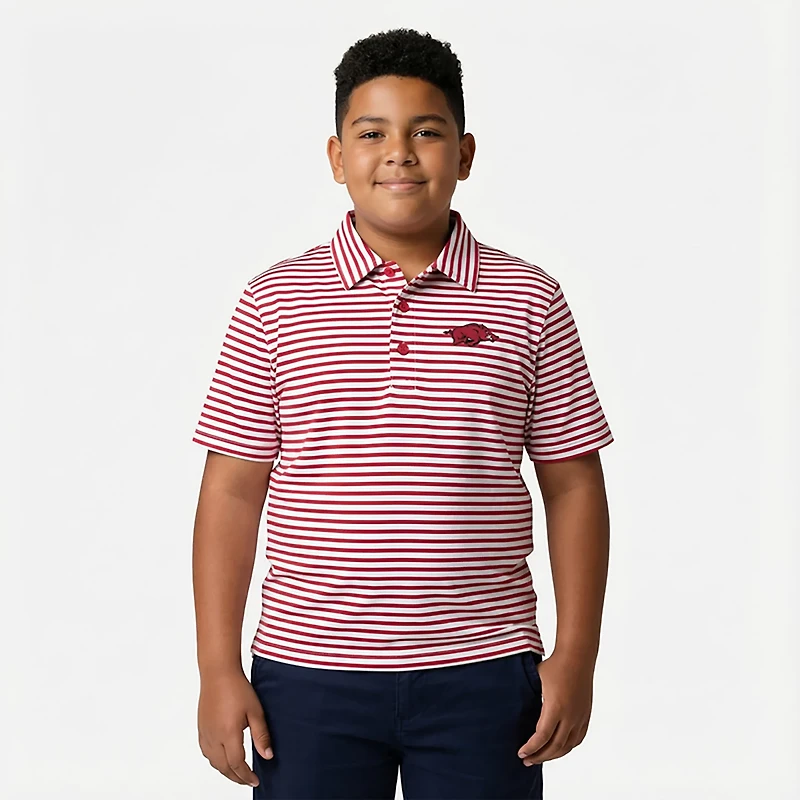 Atlanta Hosiery Company Boys' University of Arkansas Stripe Polo Shirt