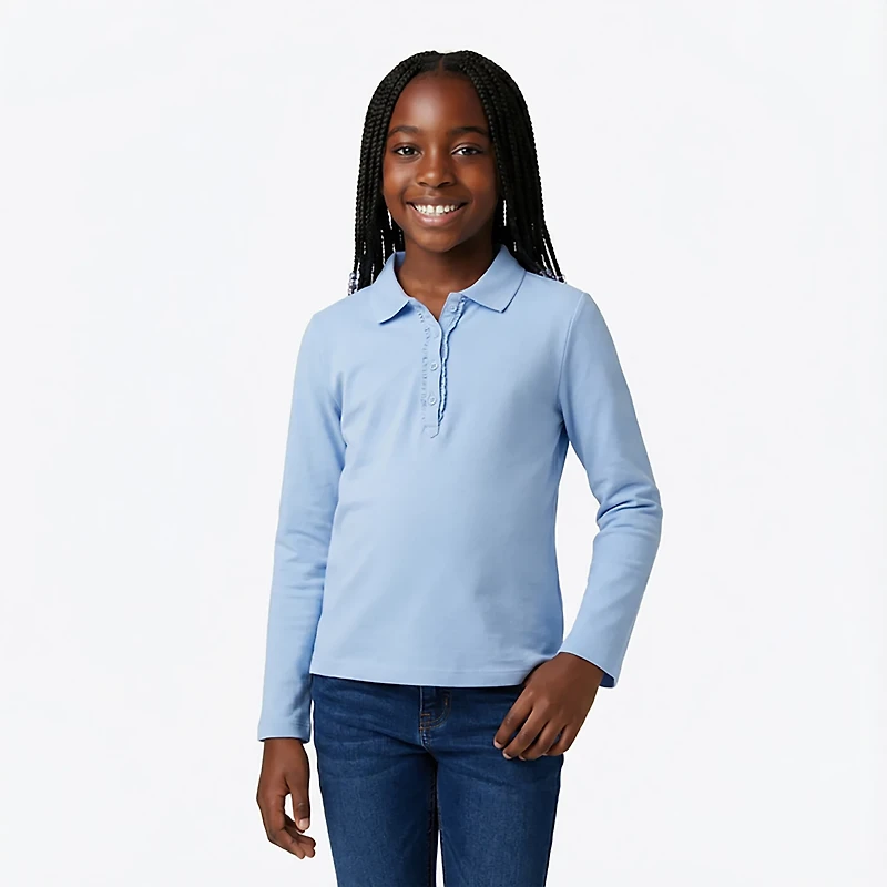 Nautica Girls' 7-16 Plus Interlock Long Sleeve Polo