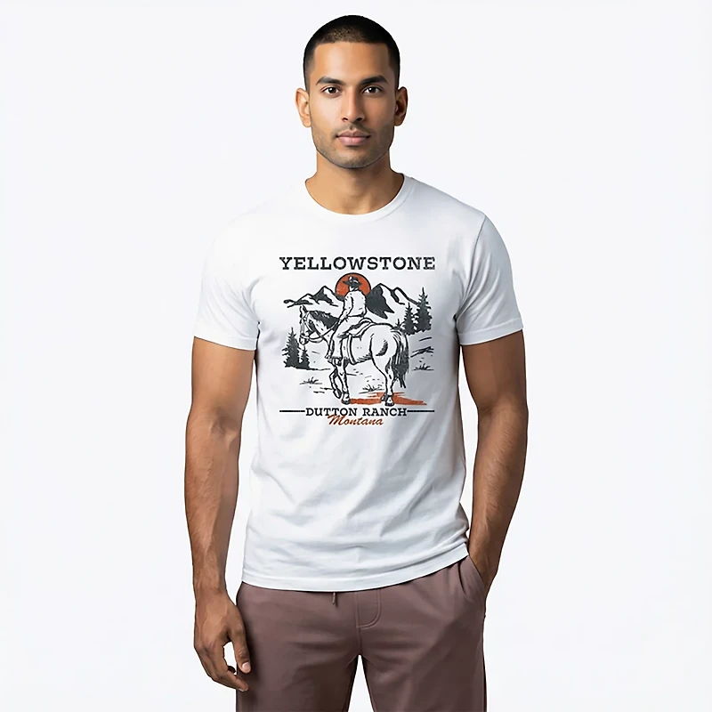 Mad Engine Yellowstone Men's Mountain Dutton Ranch Short Sleeve T-shirt