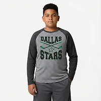 Outerstuff Boys' Dallas Stars Cross Stick Tri-Blend Raglan Long Sleeve Graphic T-shirt