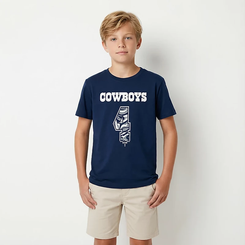 Outerstuff Kids' Dallas Cowboys Dak Prescott #4 Name & Number Drip T-shirt