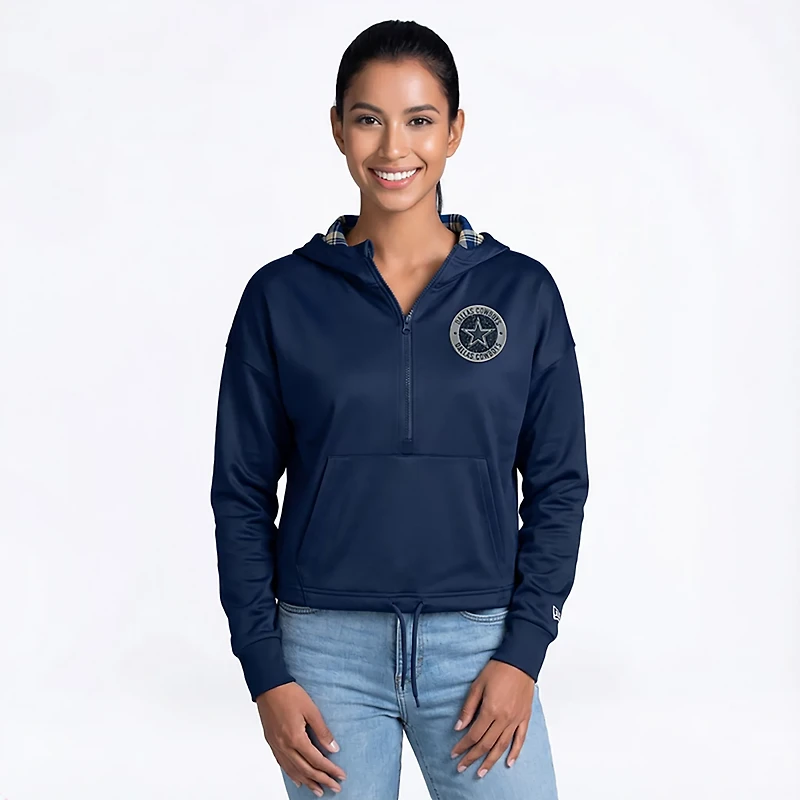 New Era Women's Dallas Cowboys 1/4 Zip Cropped Plaid Hooded Pullover