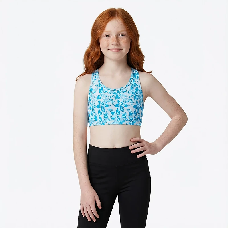 BCG Girls' Mesh Keyhole Printed Sports Bra
