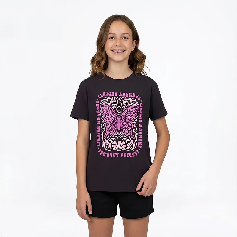 BCG Girls' Lifestyle Cotton Butterfly Short Sleeve T-shirt