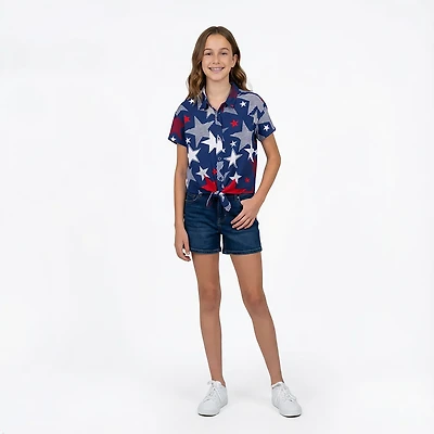 O'Rageous Girls' Americana Printed Short Sleeve Cabana Top