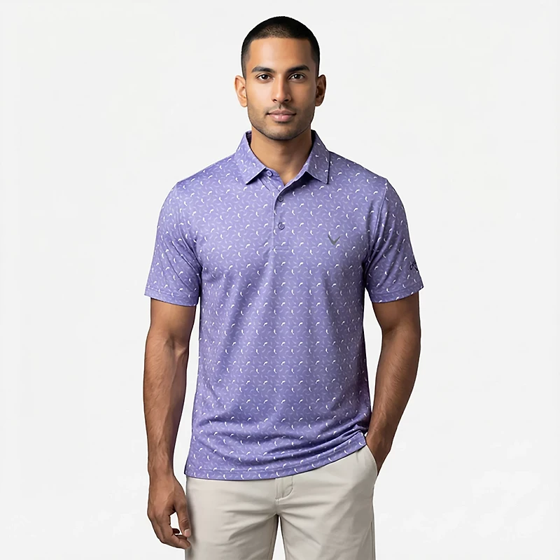 Callaway Men's Dolphin Texture Print Short Sleeve Polo Shirt