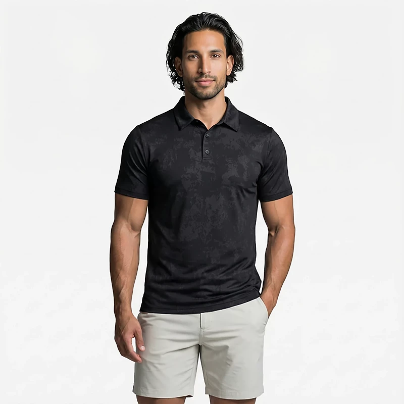BCG Men's Golf Turbo Splash Jacquard Short Sleeve Polo Shirt