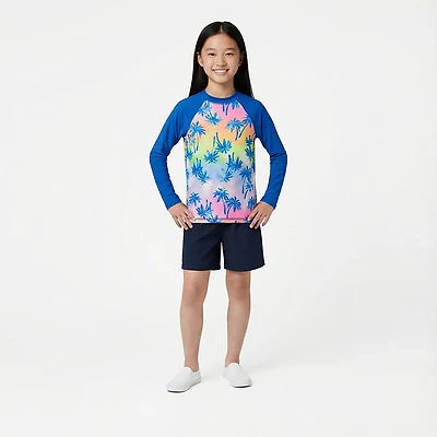 O'Rageous Girls' Daisy Printed Long Sleeve Rash Guard