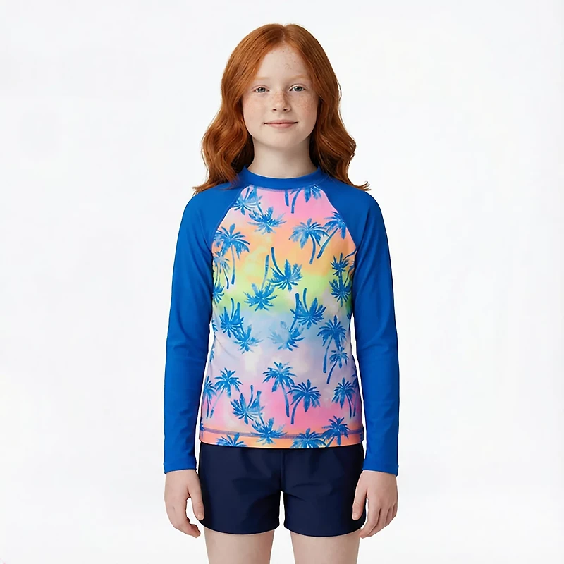 O'Rageous Girls' Daisy Printed Long Sleeve Rash Guard