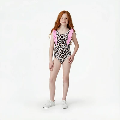O'Rageous Girls' 4-7 Spotty Leopard 1-Piece U-Back Swimsuit