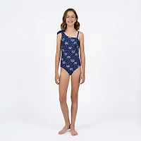 O'Rageous Girls' 4-7 Rainbow Dots 1-Piece One Shoulder Swimsuit
