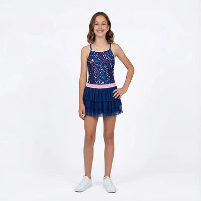 O'Rageous Girls' 4-6X Star Swirl Cross Back 1-Piece Swimsuit with Ruffle Tiered Skirt