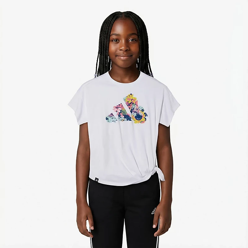 adidas Girls' Tie Front Flower 3-Bar Graphic T-shirt