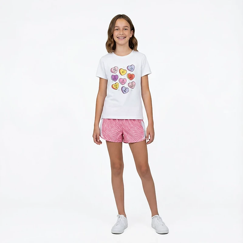 BCG Girls' 4-7 Zebra Heart Short Sleeve T-shirt Set