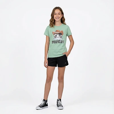 BCG Girls' Lifestyle Meowdy Cotton GFX Short Sleeve Graphic T-shirt