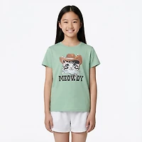 BCG Girls' Lifestyle Meowdy Cotton GFX Short Sleeve Graphic T-shirt