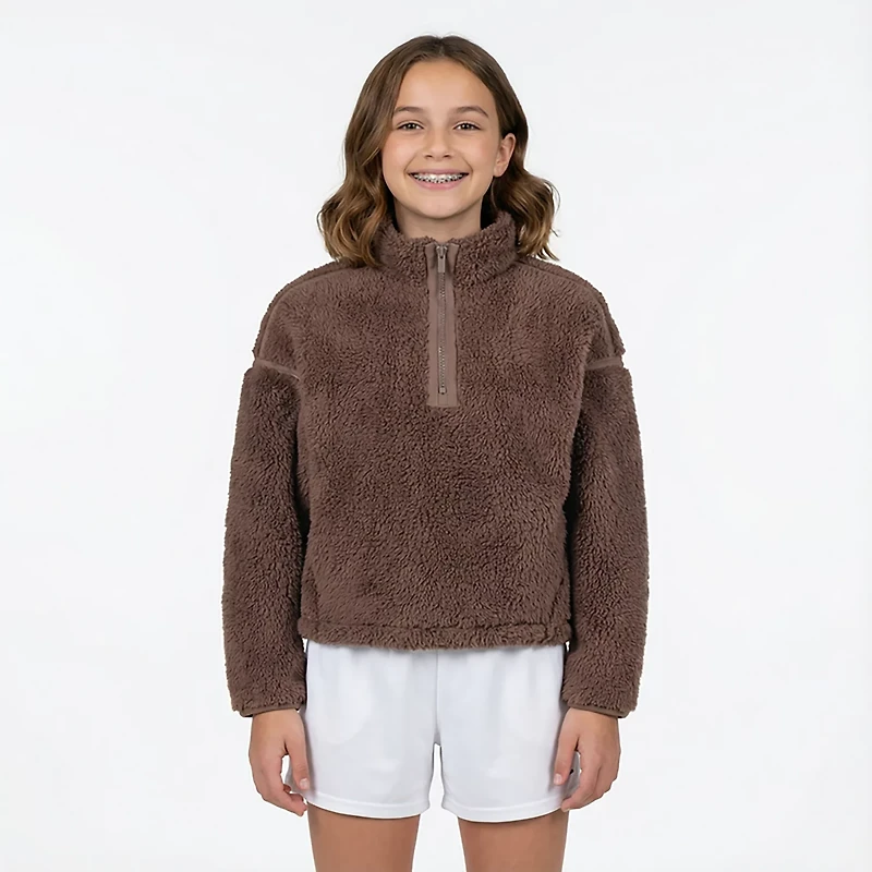 BCG Girls' Cozy Emboss 1/4-Zip Sherpa Top