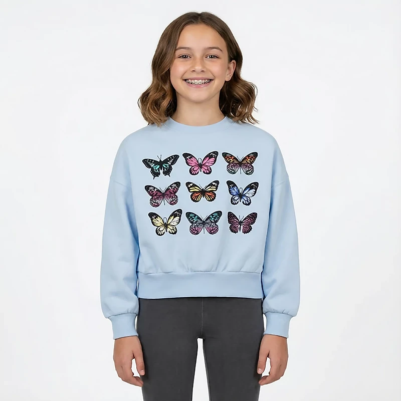 BCG Girls' Cotton Fleece Butterfly Cropped Crew