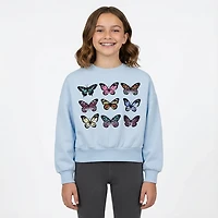 BCG Girls' Cotton Fleece Butterfly Cropped Crew
