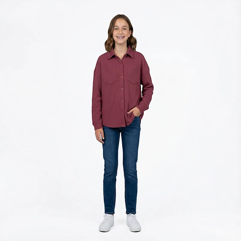 Magellan Outdoors Girls' Campfire Waffle Long Sleeve Button Down Shirt