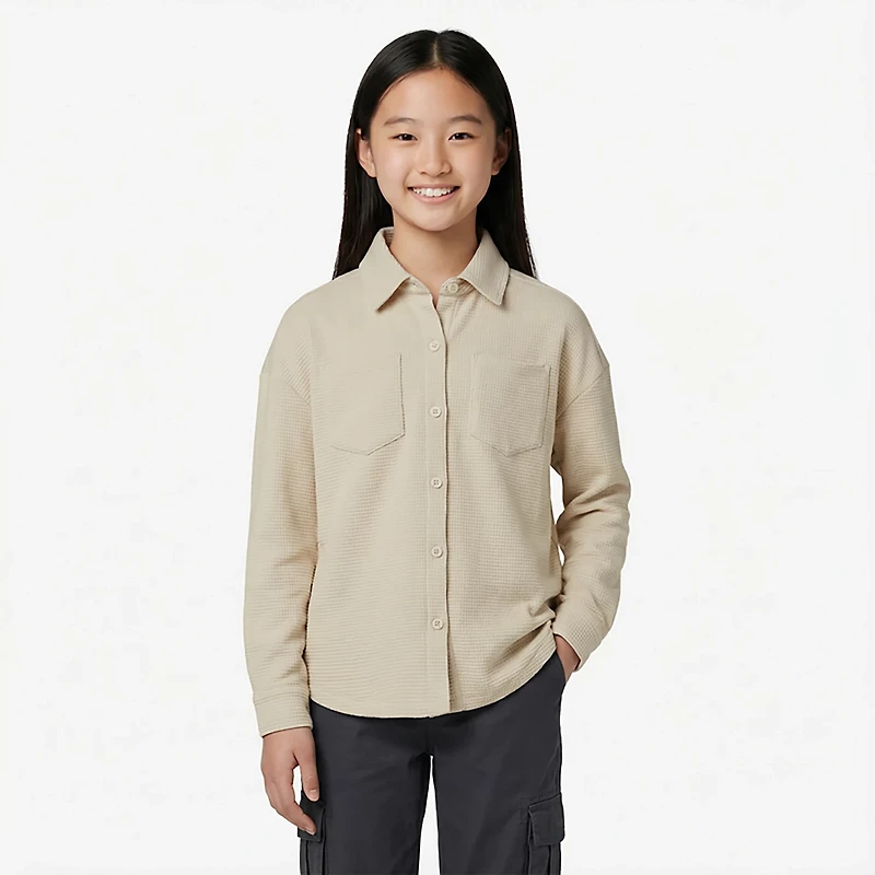 Magellan Outdoors Girls' Campfire Waffle Long Sleeve Button Down Shirt