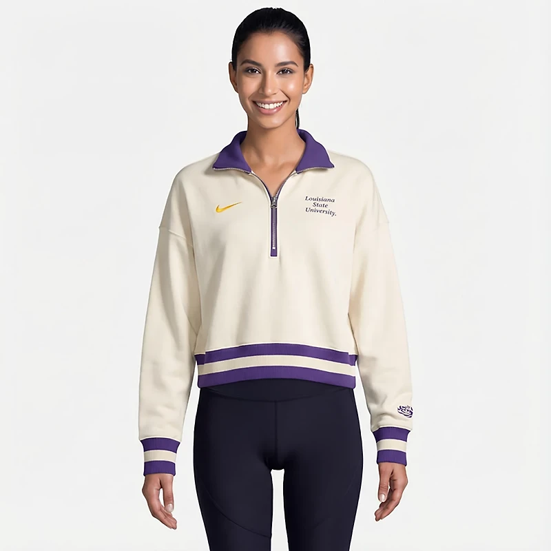 Nike Women's LSU Tigers Legacy Fleece Crop 1/4 Zip Jacket