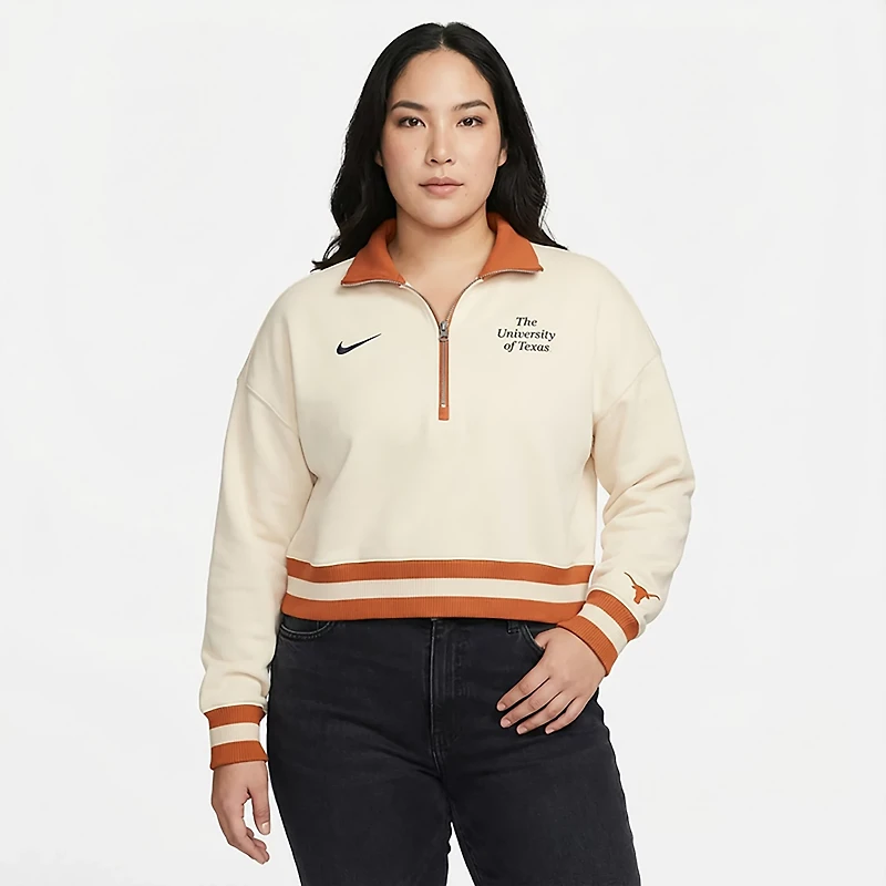 Nike Women's Texas Longhorns Legacy Fleece Crop 1/4 Zip Jacket
