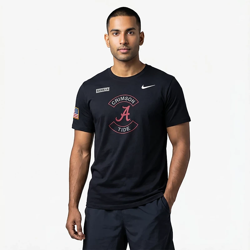 NUT ALABAM BLACK NCAA NIK 2025 MILITARY APPRECIATION DRI-FIT COTTON SS TEE TEEMENSCR