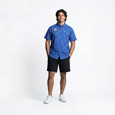 Columbia Sportswear Men's Texas Rangers Fish Fan Print Super Slack Tide Short Sleeve Shirt