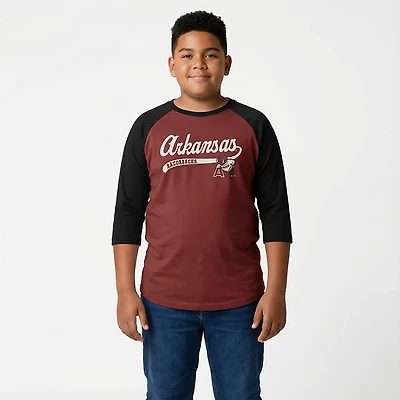 47 Brand Youth Arkansas Super Script Line Drive Raglan Shirt Short Sleeve T-shirt