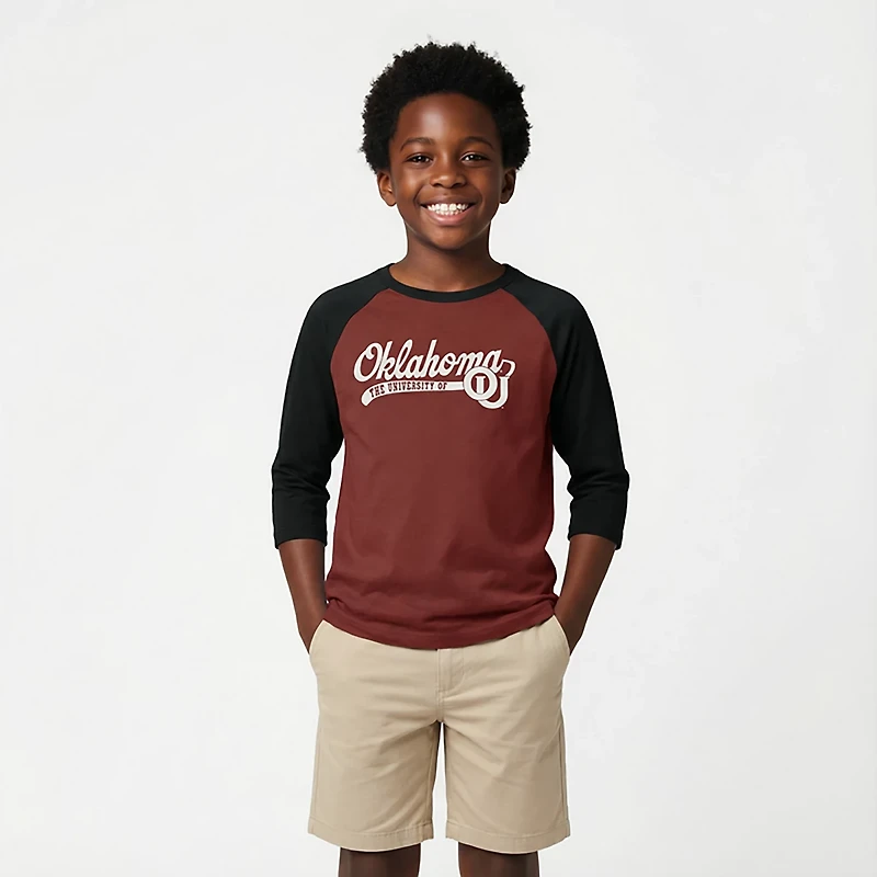 '47 University of Oklahoma Boys' Super Script Line Drive Raglan Graphic T-shirt