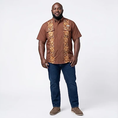 Magellan Outdoors Men's Hispanic Heritage Flores Marron Guayabera Shirt