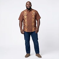Magellan Outdoors Men's Hispanic Heritage Flores Marron Guayabera Shirt