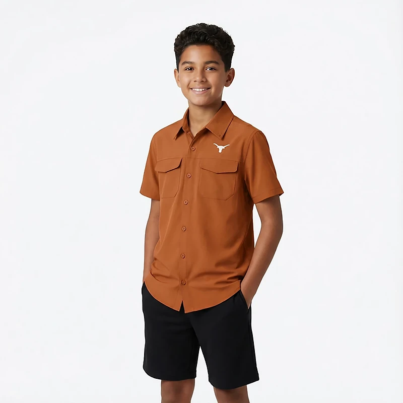 Antigua Boys' University of Texas Game Day Fishing Button Up Shirt