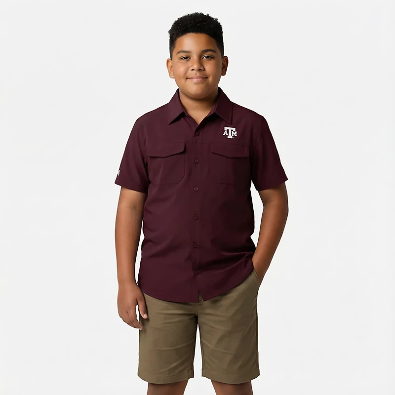 Antigua Boys' Texas A&M University Game Day Fishing Button Up Shirt