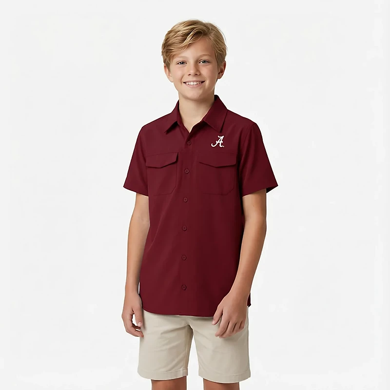 Antigua Boys' University of Alabama Game Day Fishing Button Up Shirt