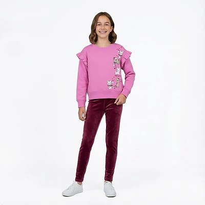BCG Girls' 4-6X Kitty Fleece Crew 2-Piece Set