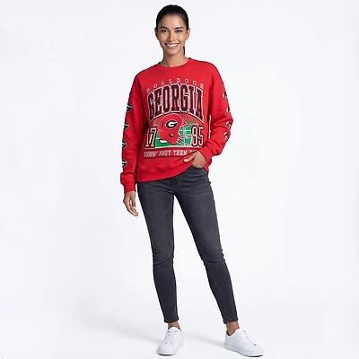 47 Brands Women's University of Georgia Bulldogs Go Big Oversized Long Sleeve Crew Fleece