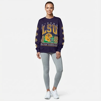 47 Brands Women's Louisiana State University Tigers Go Big Oversized Long Sleeve Crew Fleece