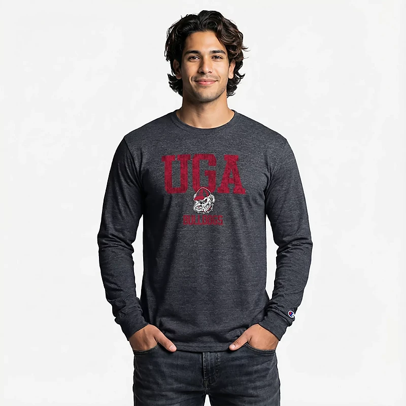 Champion Men's Georgia School Initials Over Mascot Triumph Long Sleeve T-shirt