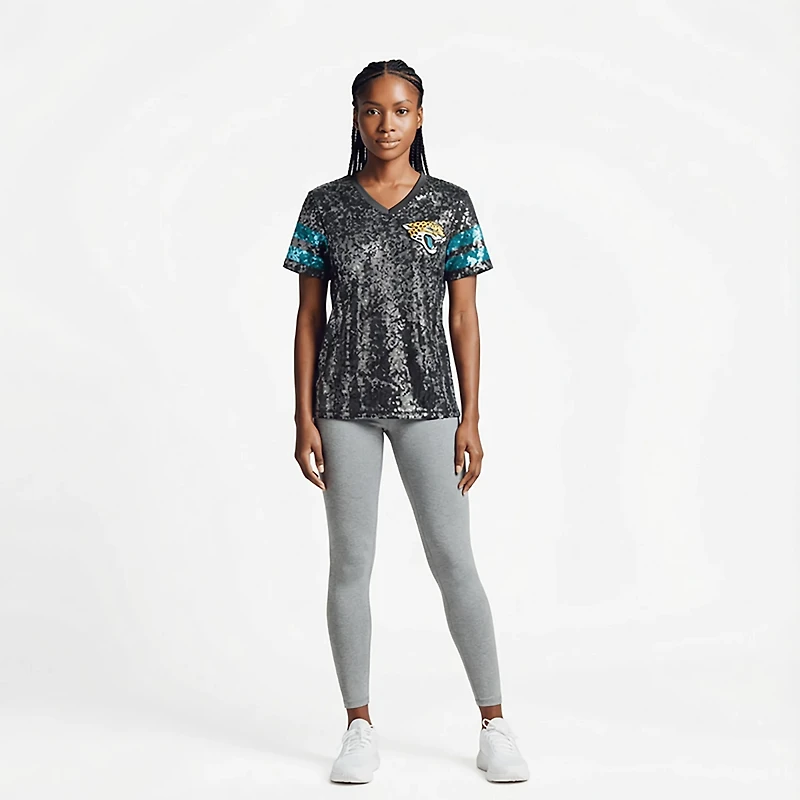Outerstuff Women's Jacksonville Jaguars Glam Striped Sequin Top