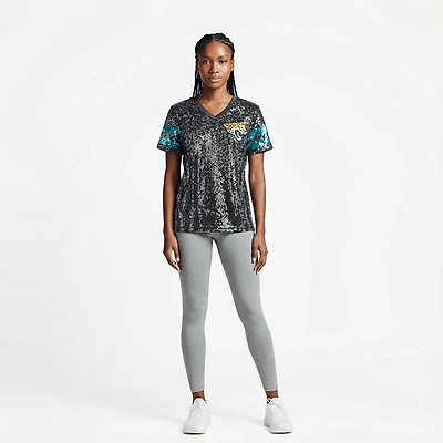 Outerstuff Women's Jacksonville Jaguars Glam Striped Sequin Top