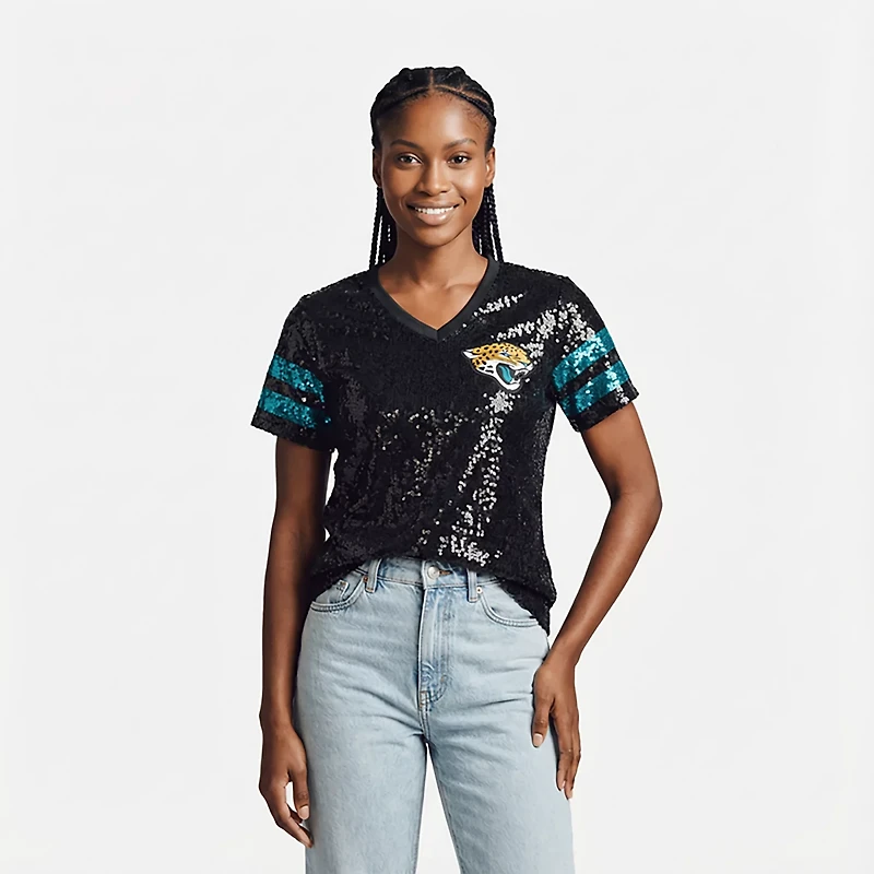 Outerstuff Women's Jacksonville Jaguars Glam Striped Sequin Top