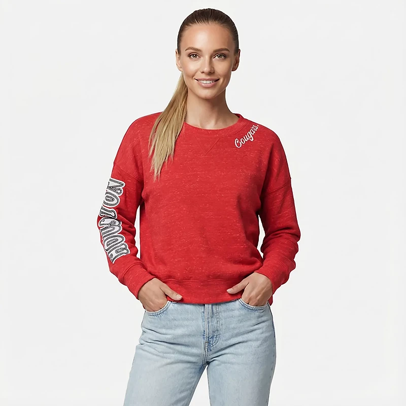 Colosseum Athletics Women's Houston Cougars Dream About It Speckle Long Sleeve Crew Sweatshirt