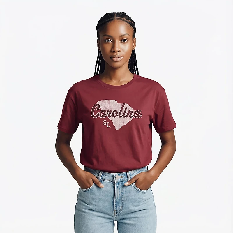 WILDCAT RETRO Women's South Carolina State Script with Initials Meet and Greet T-shirt