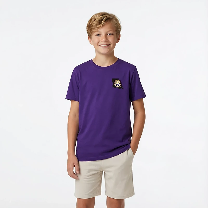 Image One Youth's Louisiana State University Tigers Sketched Mascot Stack Short Sleeve T-shirt