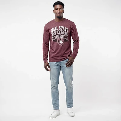 Retro Brand Men's Mississippi State University School Arch Cowbell Long Sleeve Graphic T-shirt