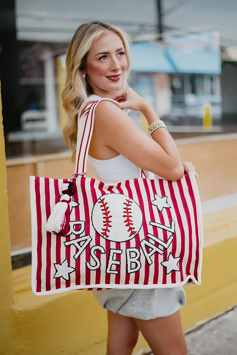 Katydid Baseball Sequined Striped & Stars Tote